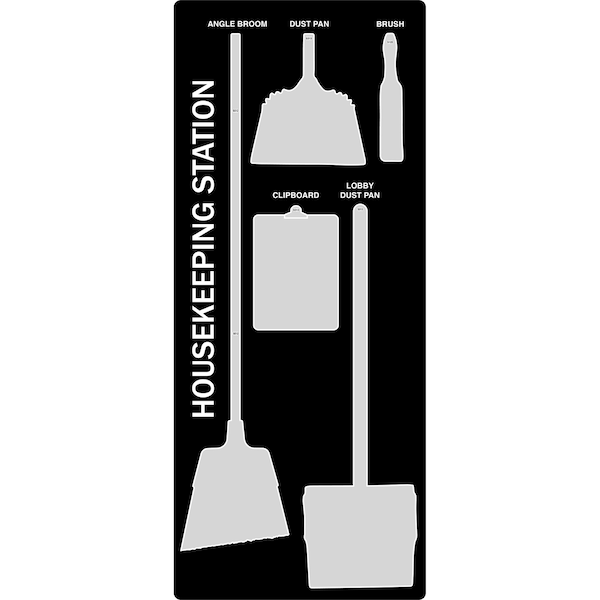 5S Housekeeping Shadow Board Broom Station Version 12  - Black Board / Gray Shadows  With Broom